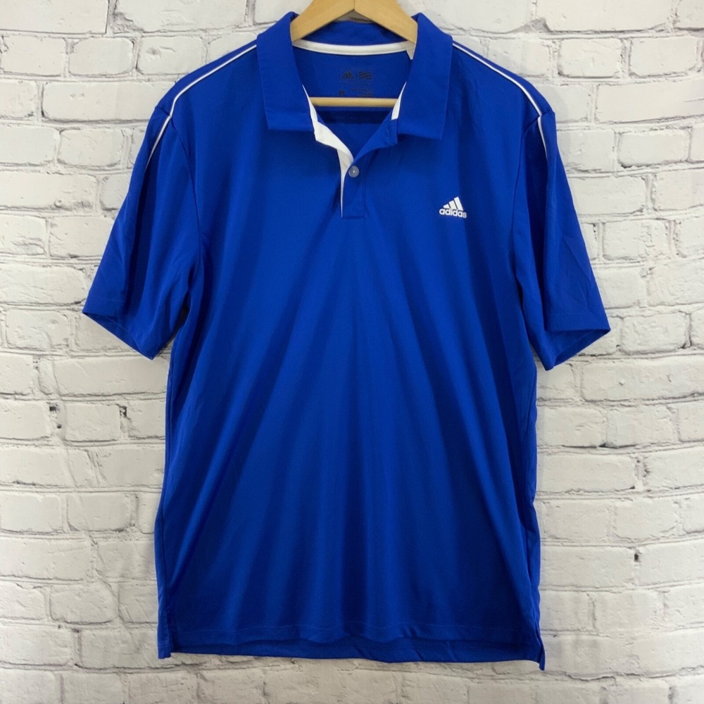 Adidas Blue Polo Shirt Mens Sz M‎ White Stripes Athletic